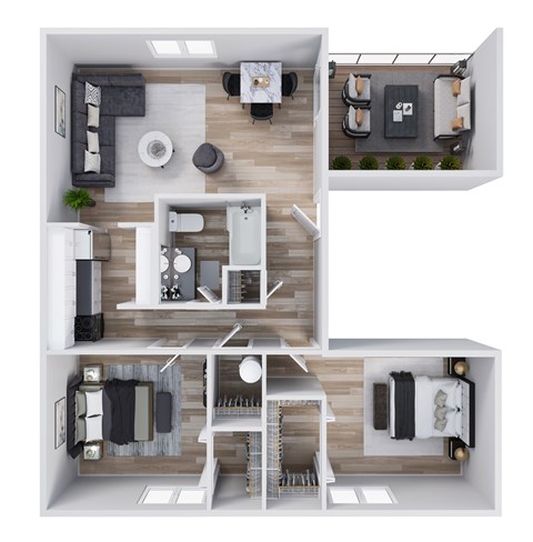Floor plan for 2 beds, 1 bath, 960 sqft